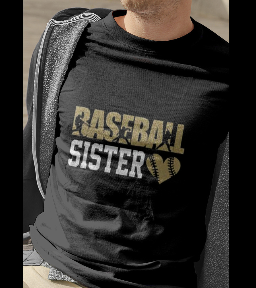 Baseball Sister Heart Bat Swing T-Shirt