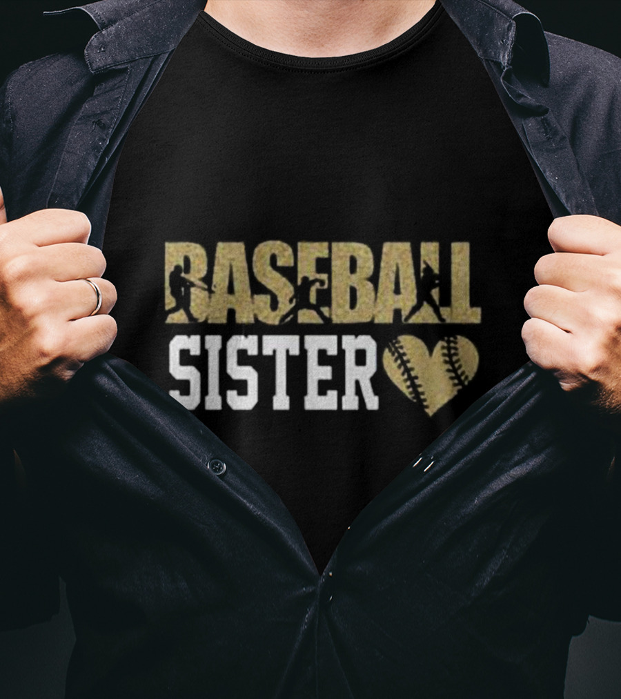 Baseball Sister Heart Bat Swing T-Shirt