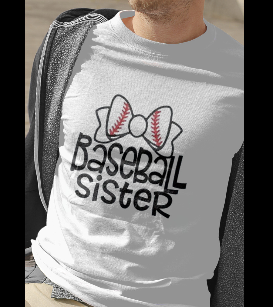 Baseball Sister With Baseball-Themed Bow T-Shirt
