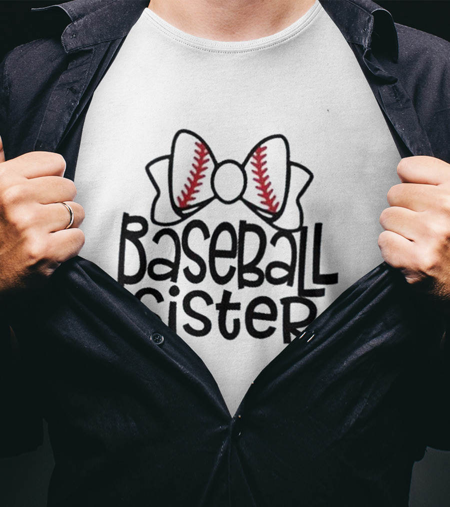 Baseball Sister With Baseball-Themed Bow T-Shirt
