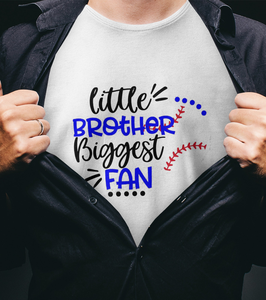 Little Brother Biggest Fan Baseball T-Shirt