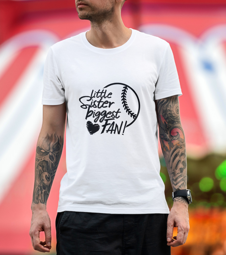 Little Sister Biggest Fan Baseball Heart T-Shirt