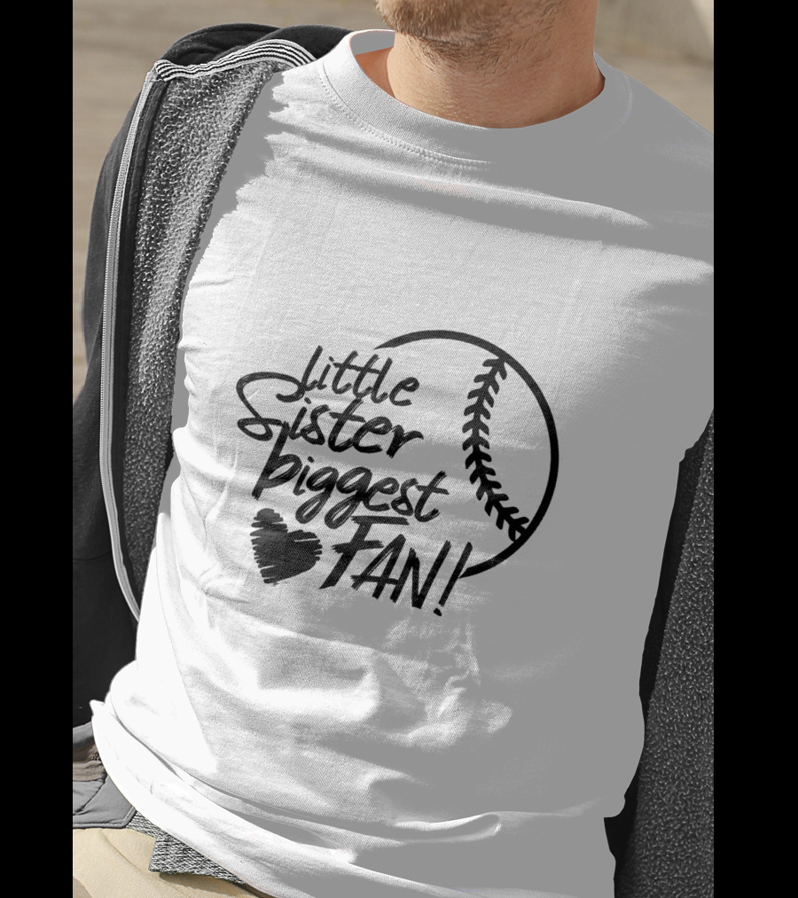 Little Sister Biggest Fan Baseball Heart T-Shirt