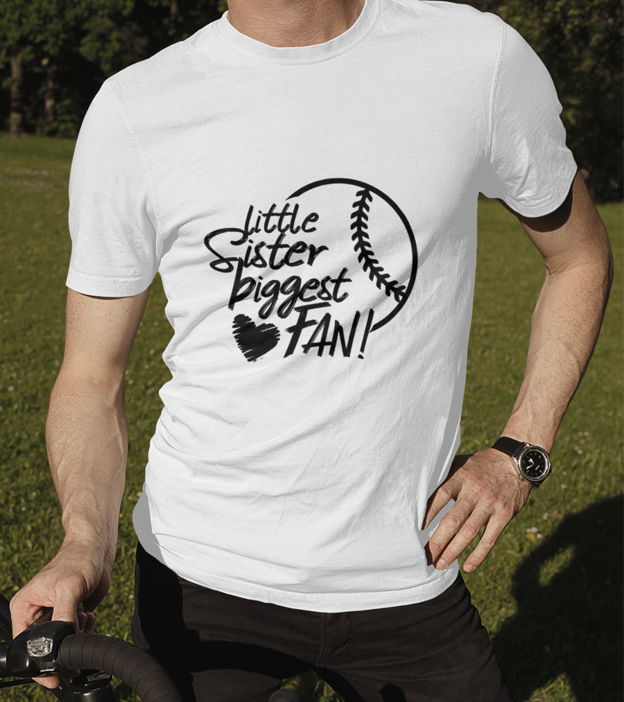 Little Sister Biggest Fan Baseball Heart T-Shirt