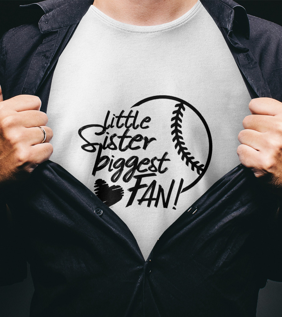 Little Sister Biggest Fan Baseball Heart T-Shirt