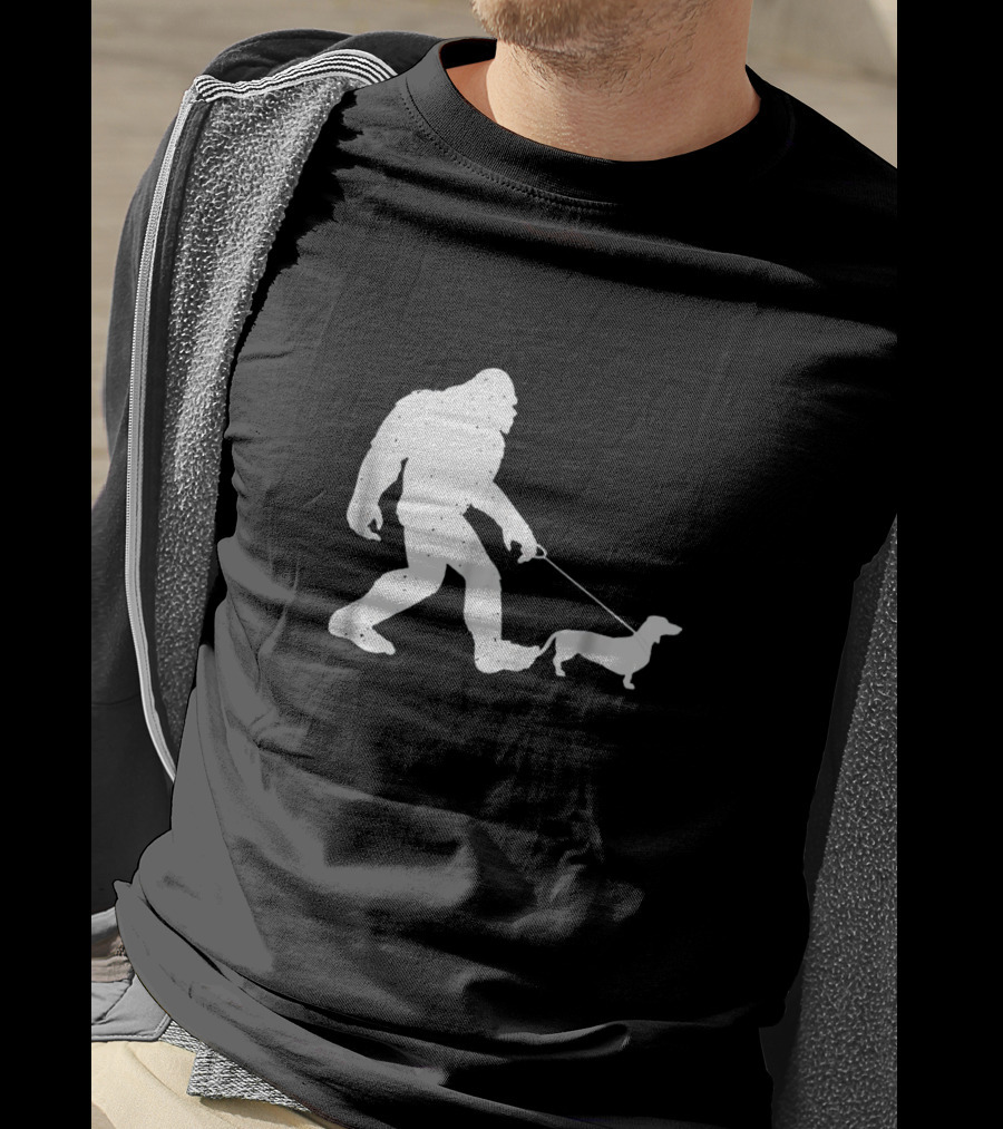 Bigfoot Walking Funny Wiener Dog Dachshund T-Shirt
