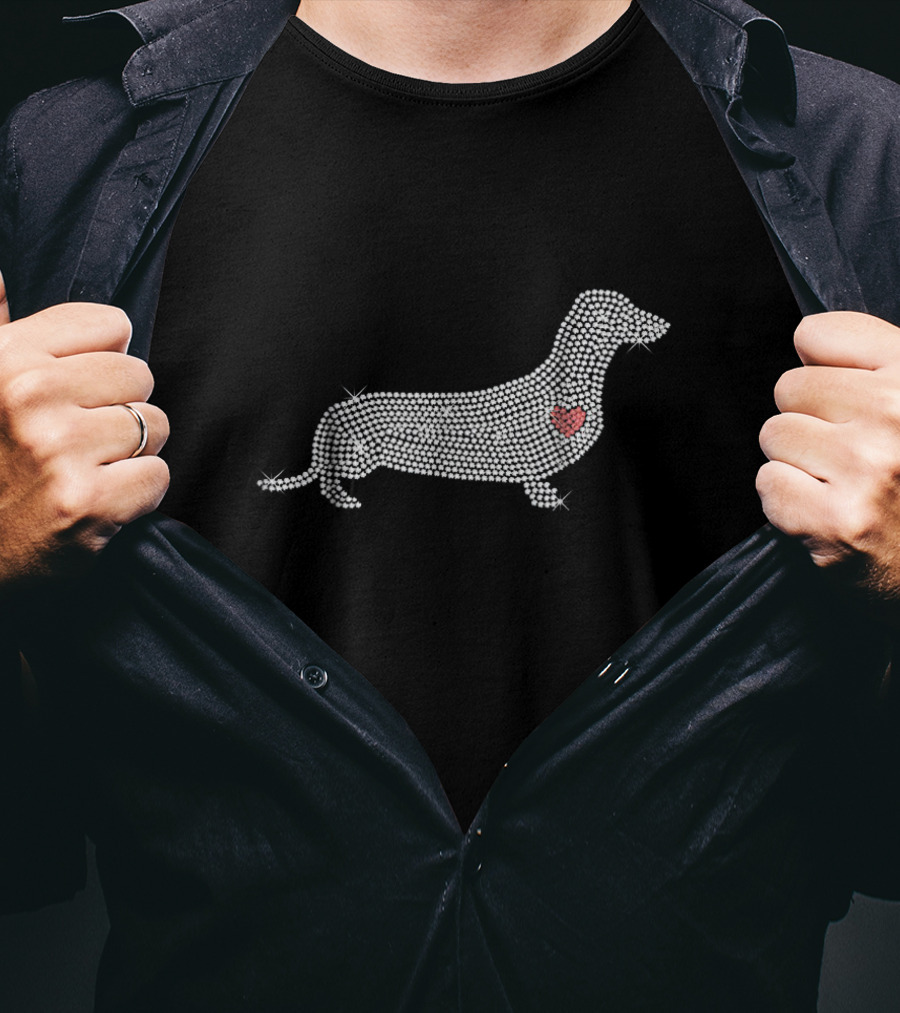 Dachshund Rhinestone Bling With Heart Accent T-Shirt
