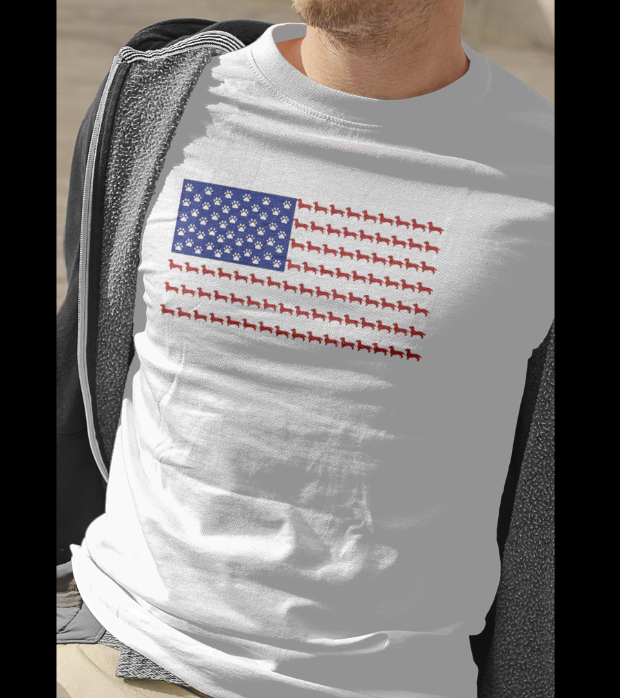 Patriotic Dachshund American Flag Independence Day Paws T-Shirt