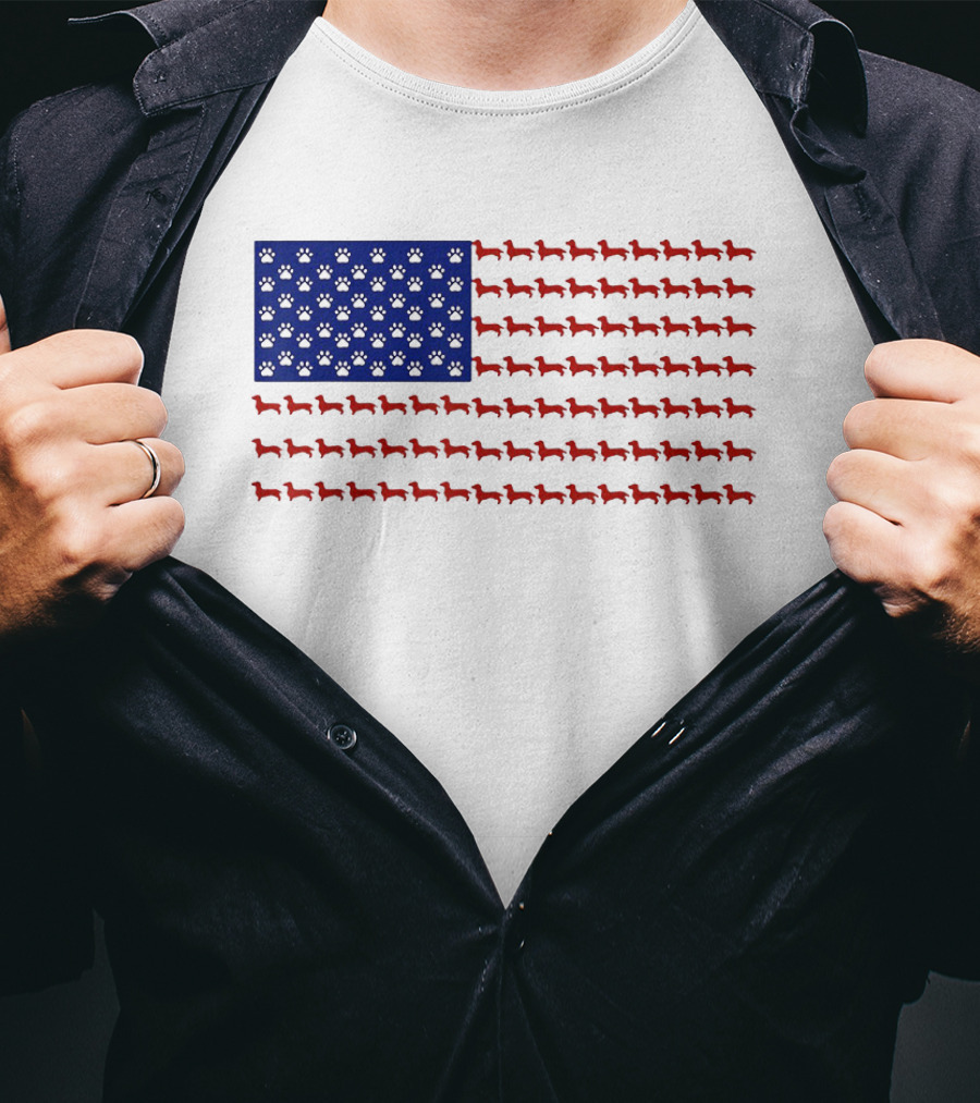 Patriotic Dachshund American Flag Independence Day Paws T-Shirt