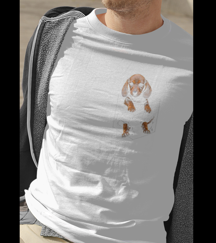 Dachshund Weiner Dog Puppy In Pocket T-Shirt