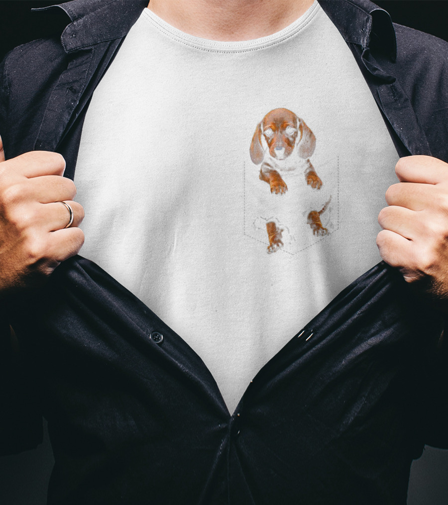 Dachshund Weiner Dog Puppy In Pocket T-Shirt