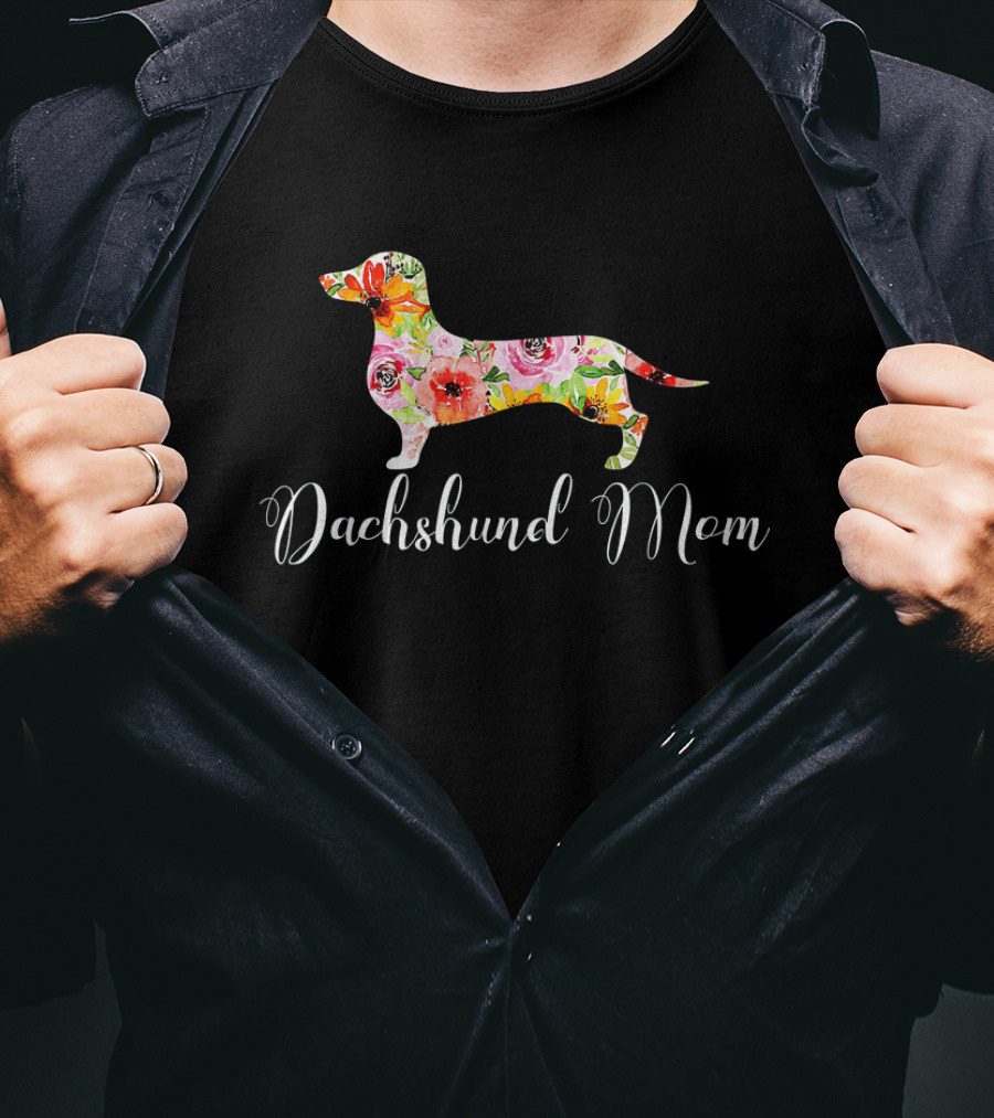 Dachshund Mom Floral Doxie Dog Graphic Cute T-Shirt