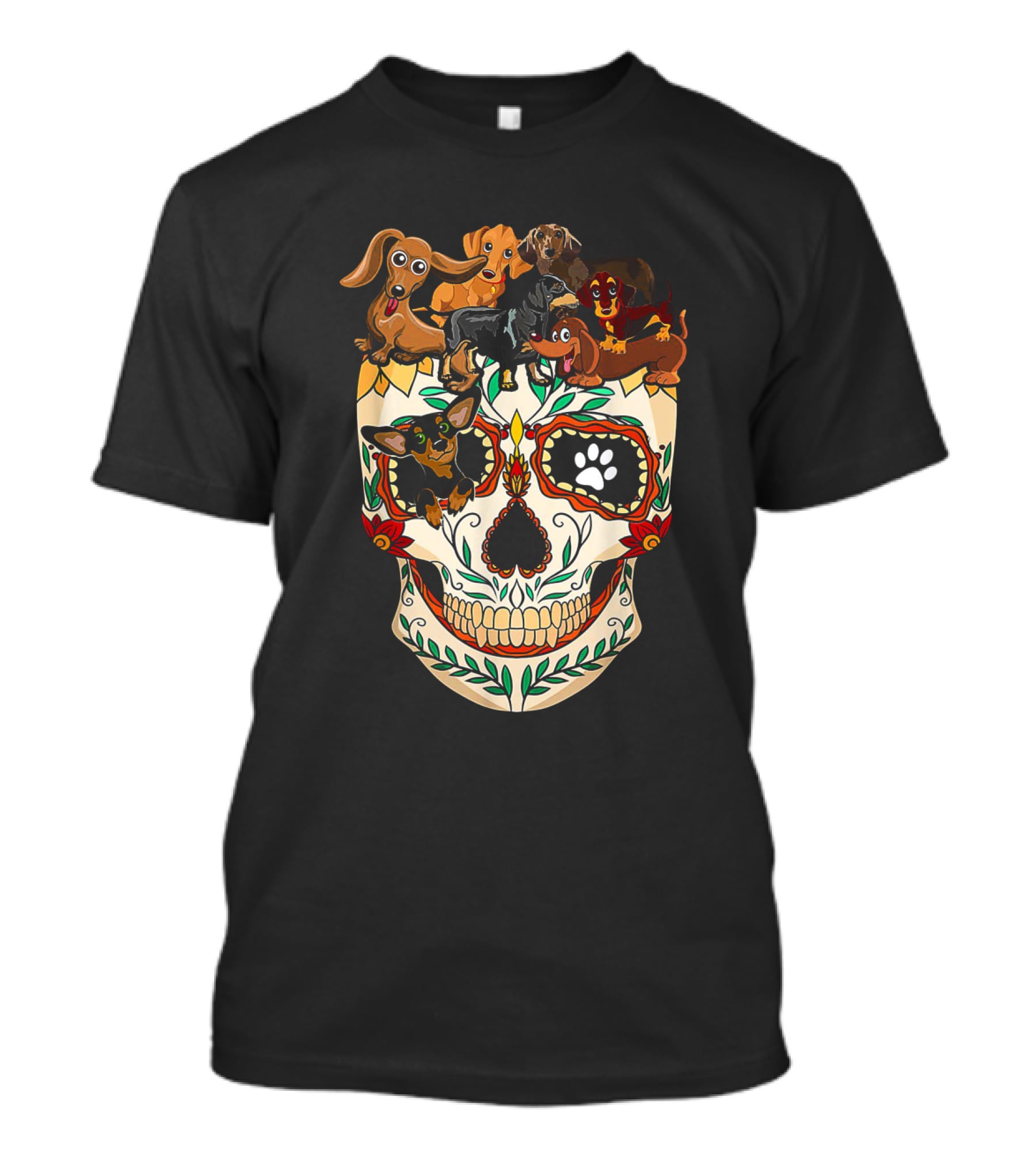Dachshunds Sugar Skull Dog Mom Dad Funny Colorful Day Of The Dead T-Shirt
