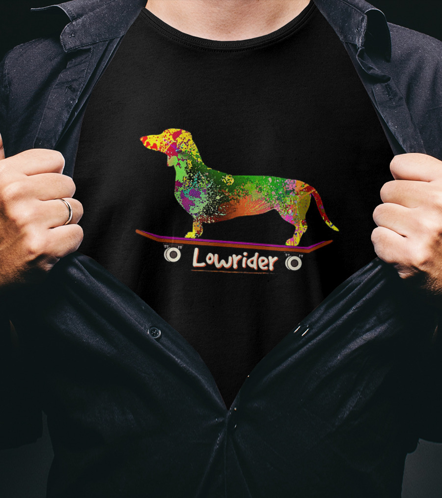 Lowrider Skateboarding Dachshund Weiner Dog In Colorful T-Shirt