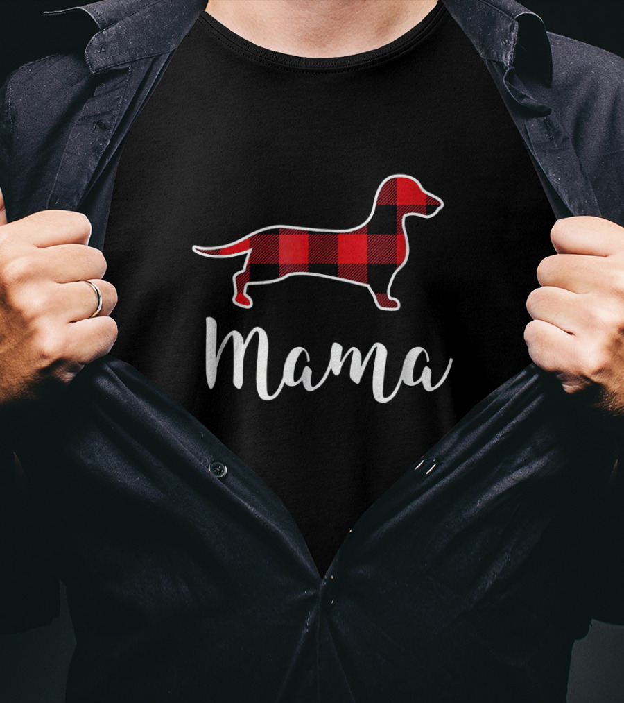Mama Dachshund Red Plaid Matching Family Dog T-Shirt