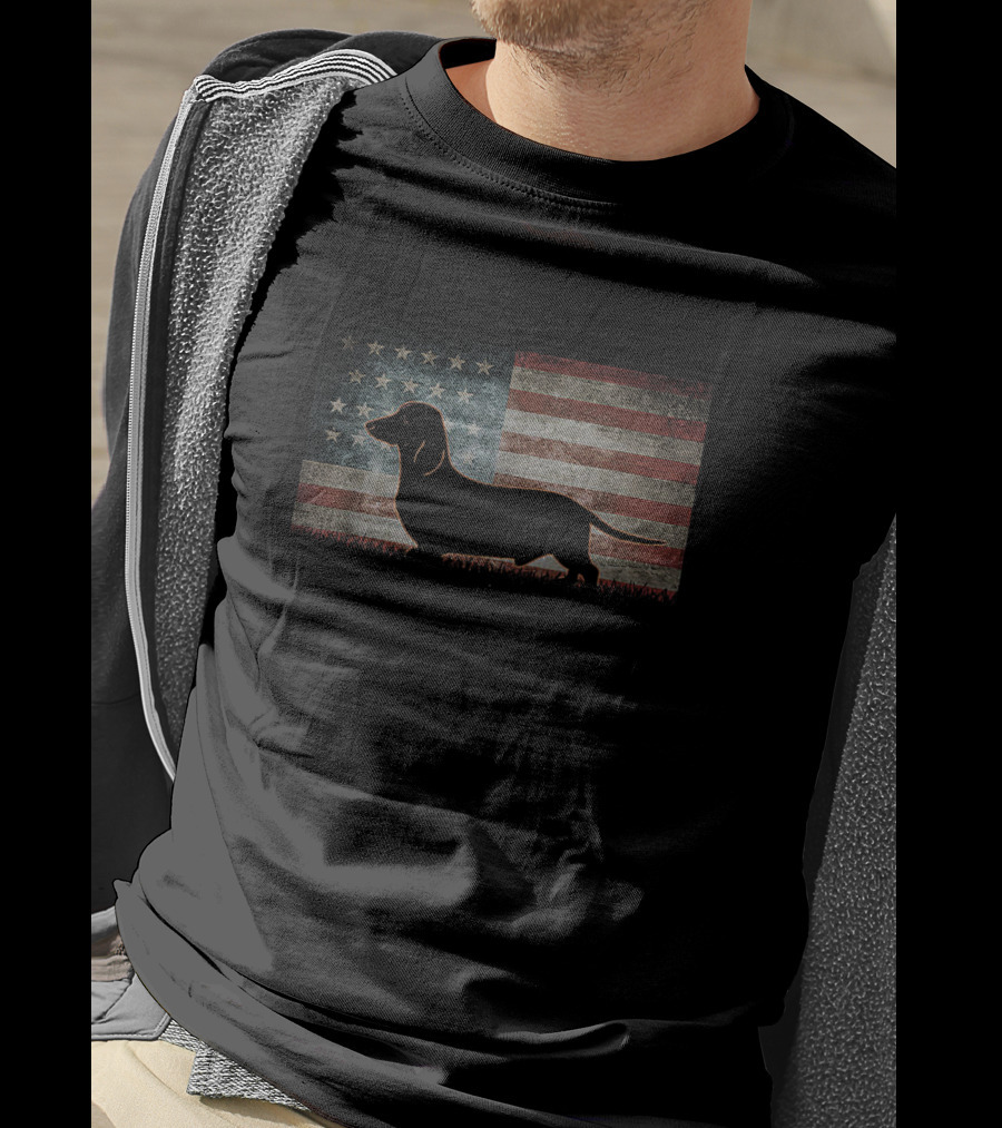 Retro Vintage American Flag Best Dachshund Dog Dad USA Patriotic T-Shirt