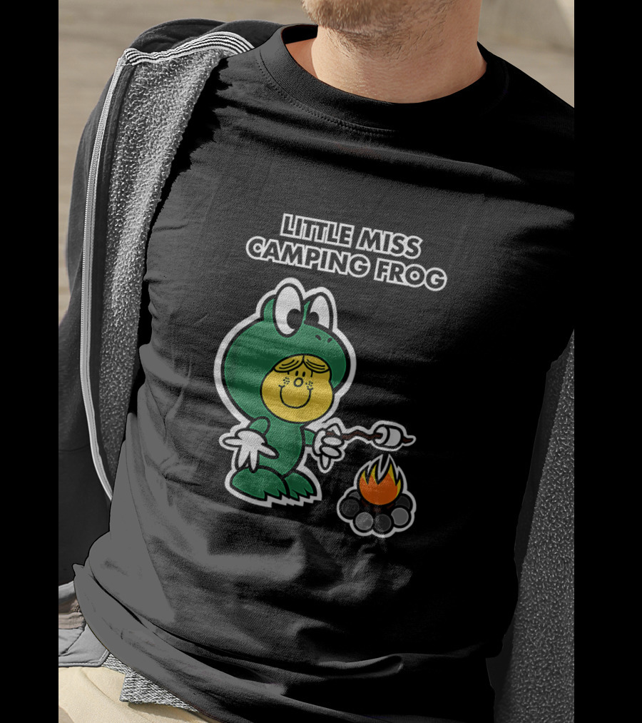 Little Miss Camping Frog Campfire Marshmallow Roasting T-Shirt