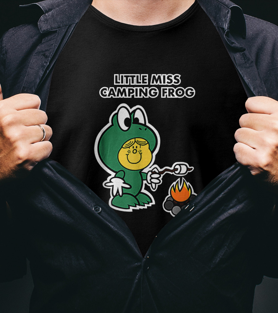 Little Miss Camping Frog Campfire Marshmallow Roasting T-Shirt