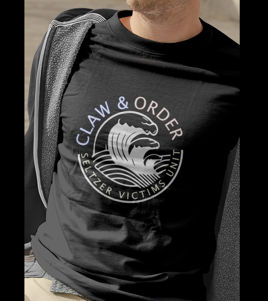 Claw And Order Seltzer Victims Unit Wave Emblem T-Shirt