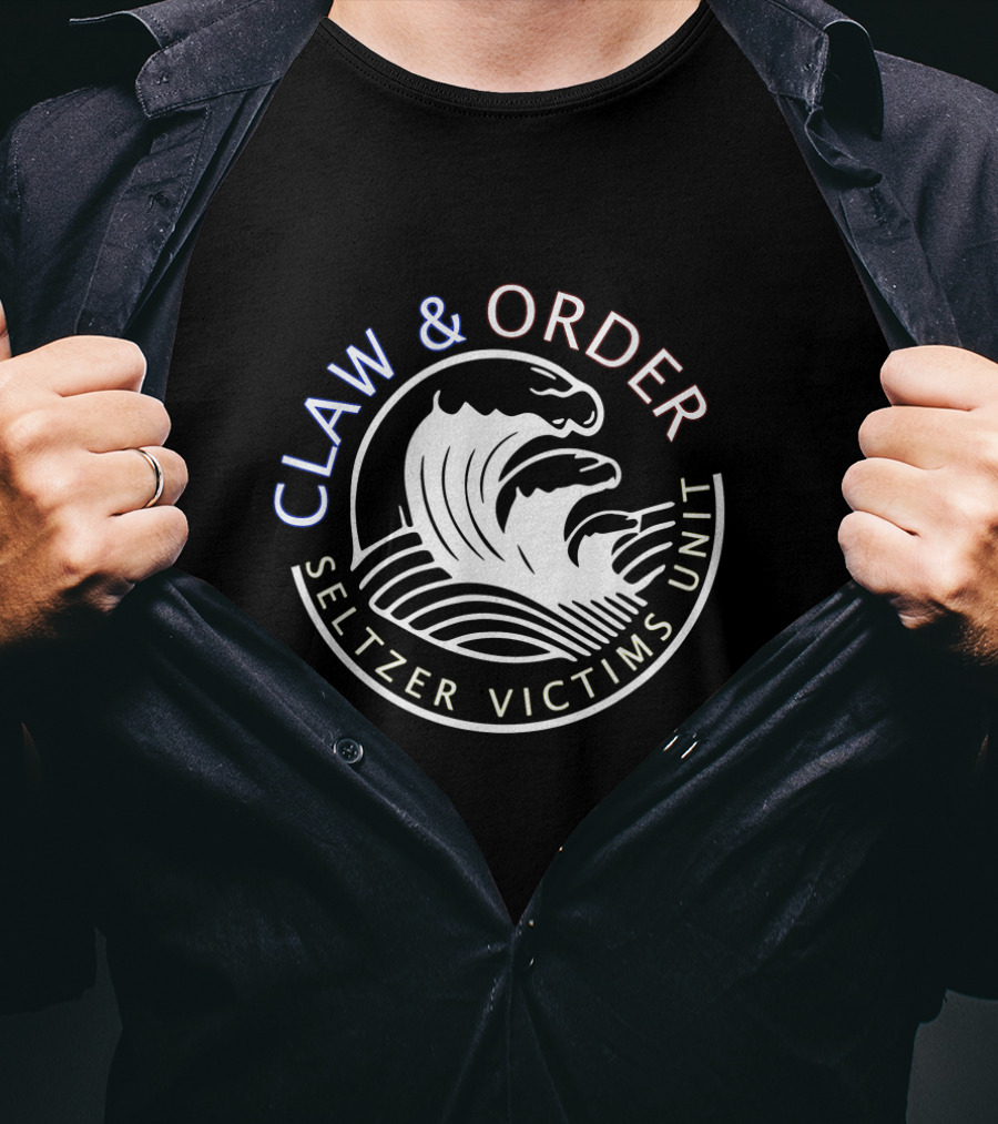 Claw And Order Seltzer Victims Unit Wave Emblem T-Shirt