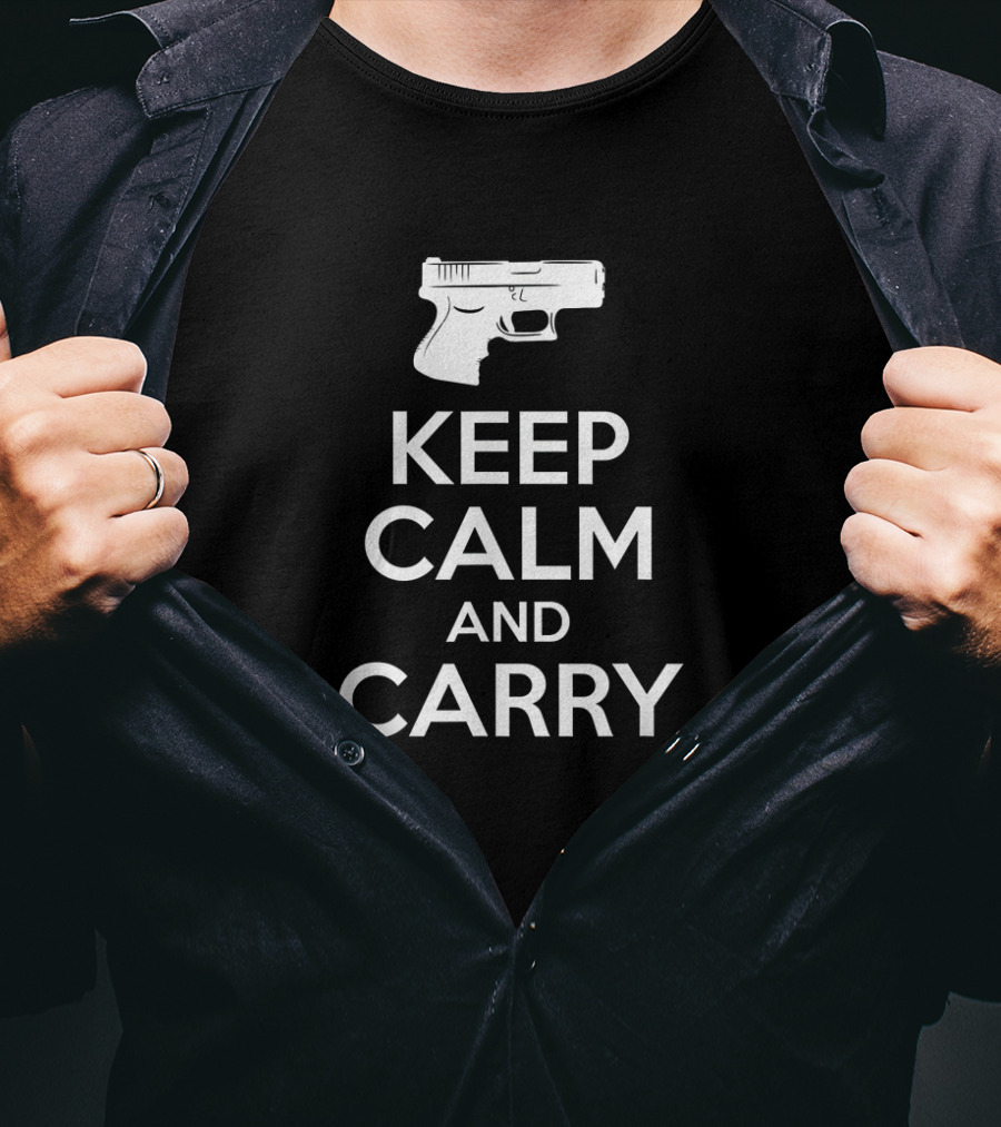 Keep Calm And Carry Gun Hunter Graphic With Pistol T-Shirt