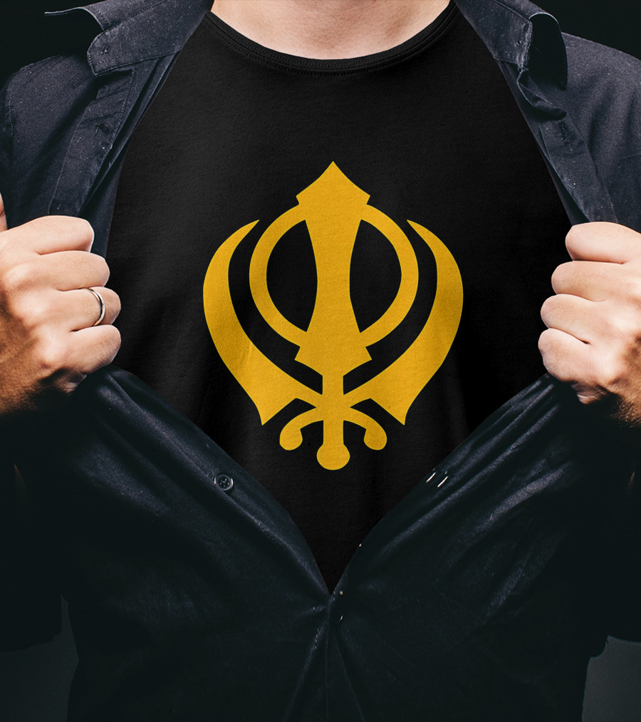 Khanda Sikhism Sikh Sword God Insignia Symbol Emblem Icon Black Yellow T-Shirt