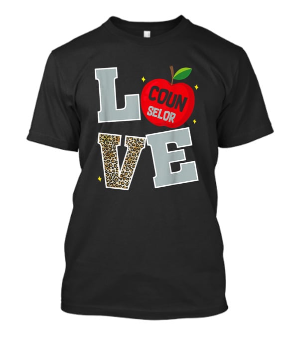 LOVE Counselor Apple Back To School Leopard Print Teacher T-Shirt