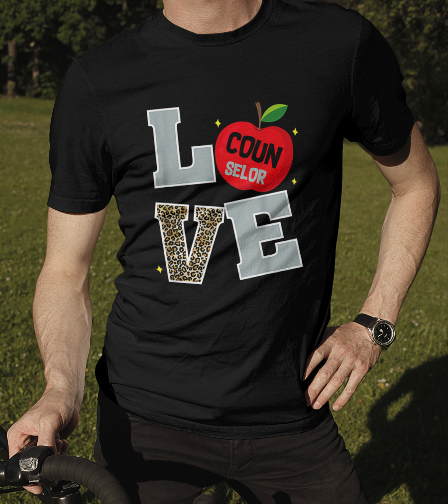 LOVE Counselor Apple Back To School Leopard Print Teacher T-Shirt