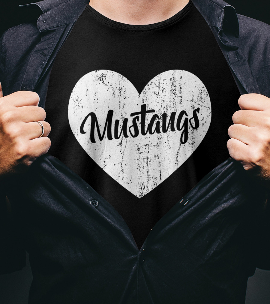 Mustangs Heart School Sports Fan Team Spirit Mascot T-Shirt