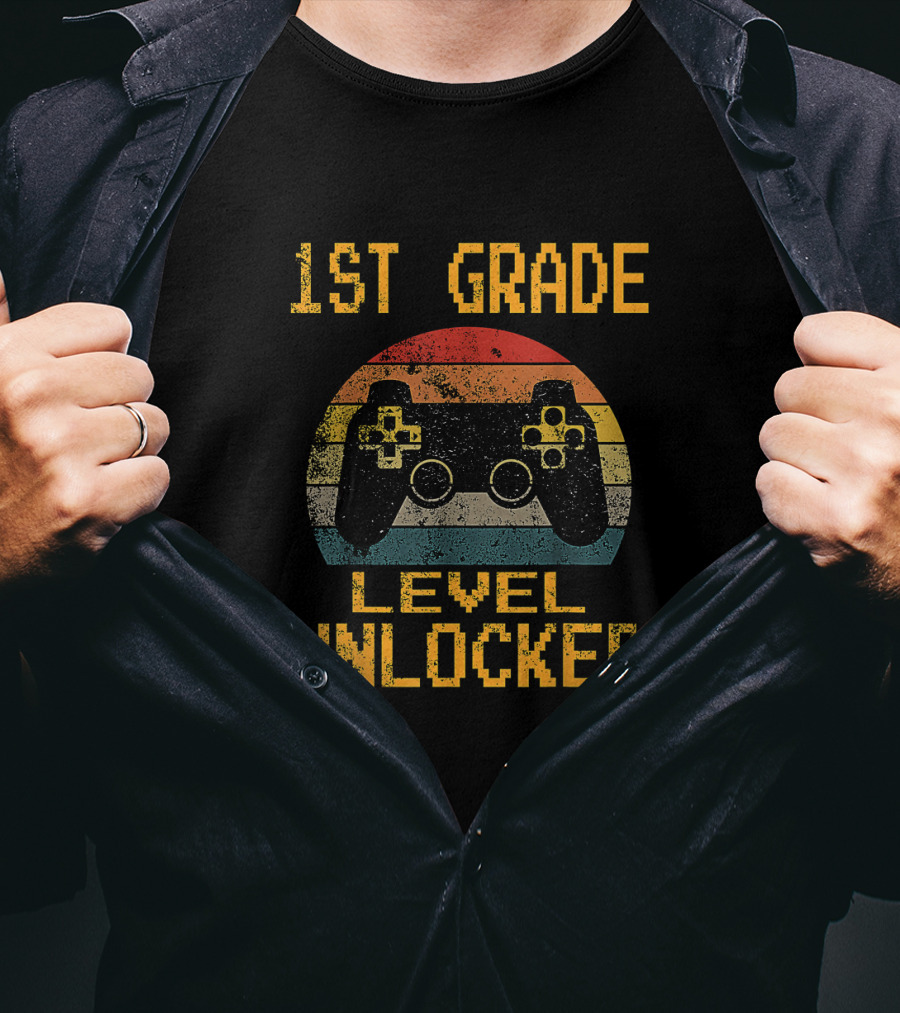 1st Grade Level Unlocked Gamer Controller First Day Of School T-Shirt