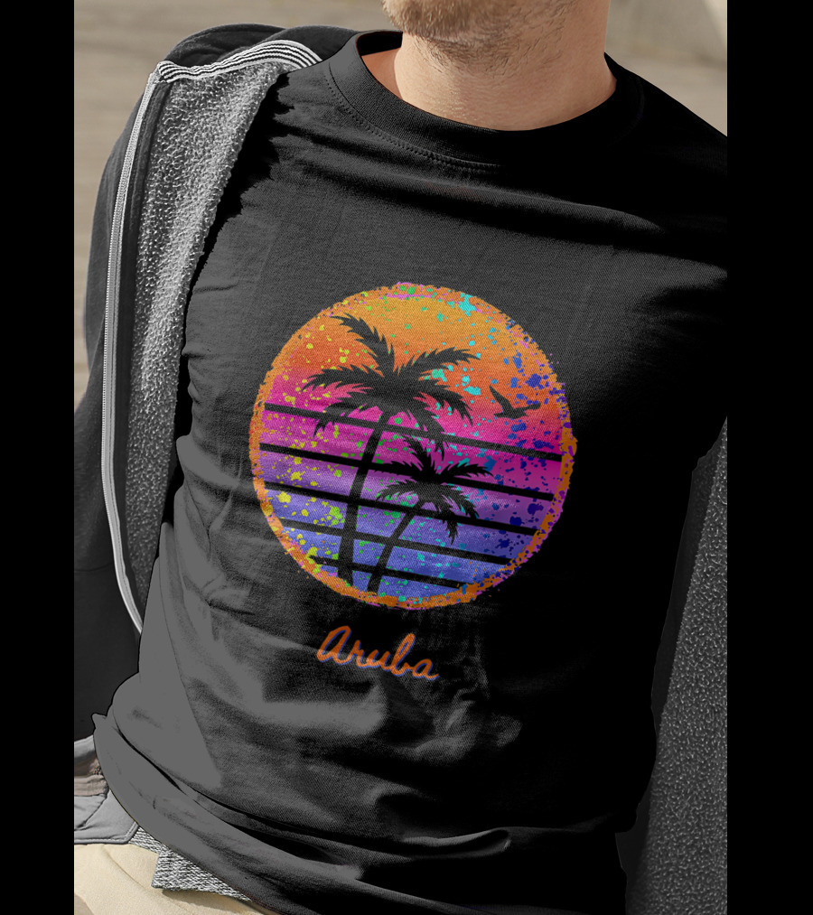 Aruba Palm Tree Tropical Sunset Family Vacation T-Shirt