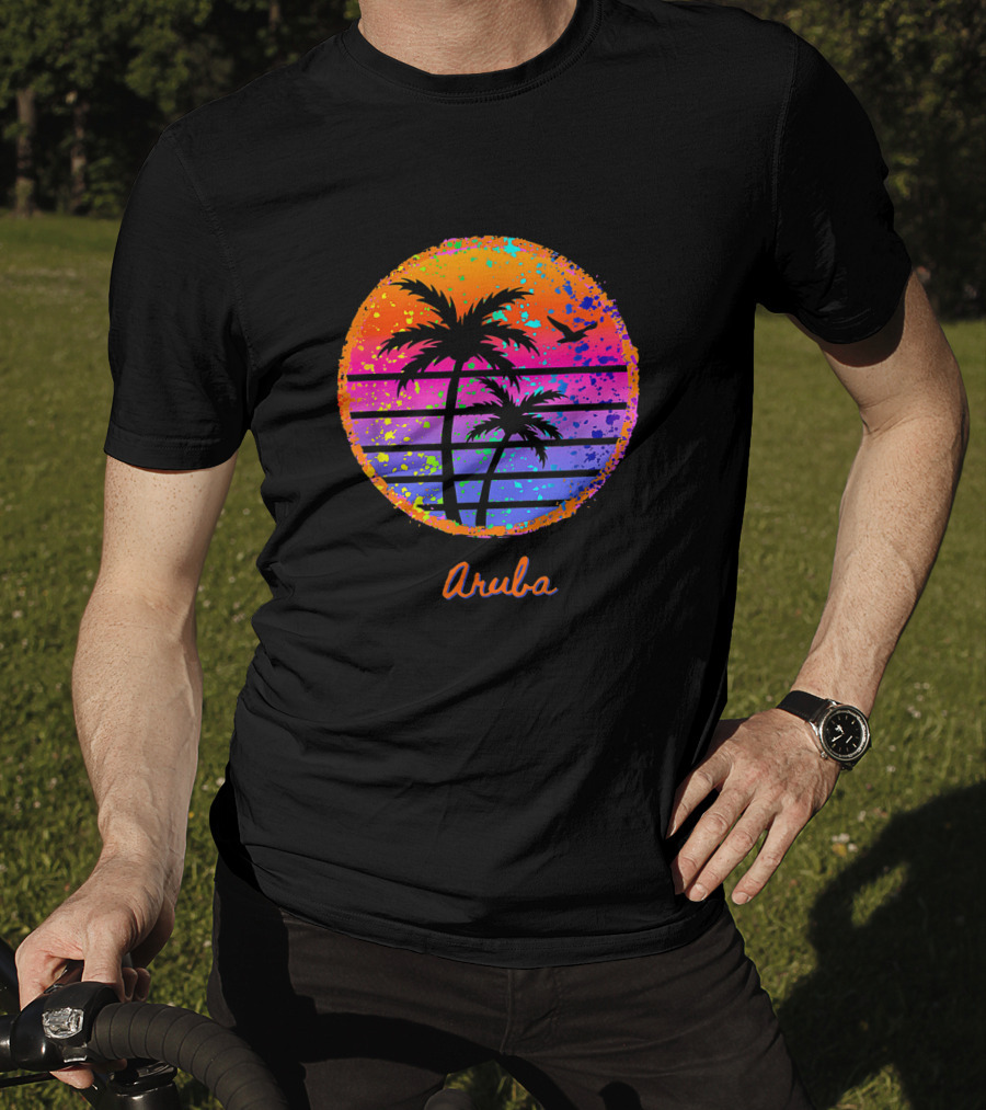Aruba Palm Tree Tropical Sunset Family Vacation T-Shirt