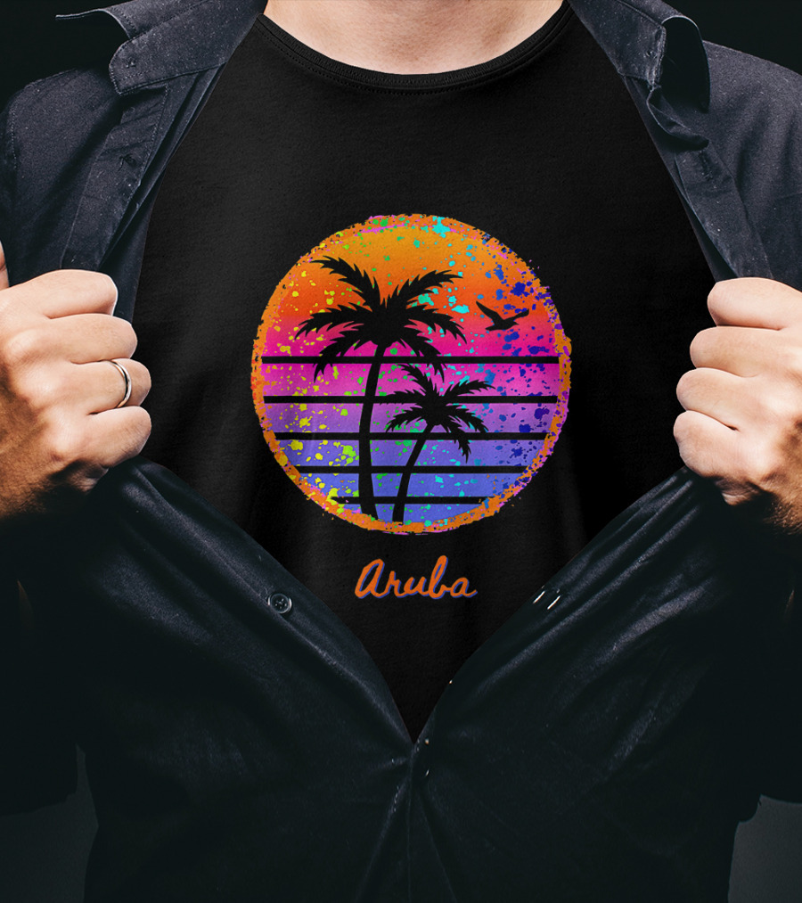 Aruba Palm Tree Tropical Sunset Family Vacation T-Shirt