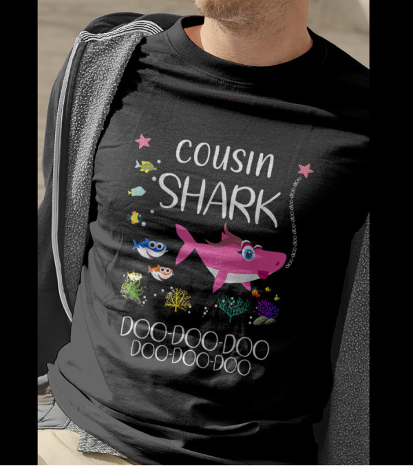 Cousin Shark Pink Cartoon Fish Doo Doo Family Matching Ocean T-Shirt
