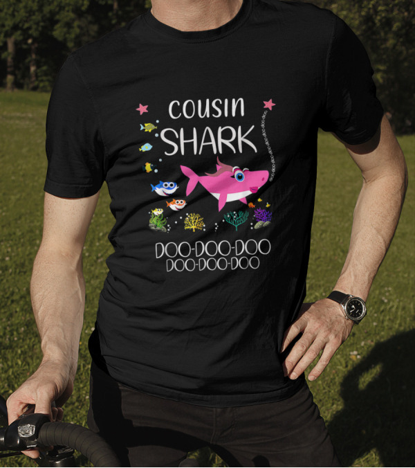 Cousin Shark Pink Cartoon Fish Doo Doo Family Matching Ocean T-Shirt