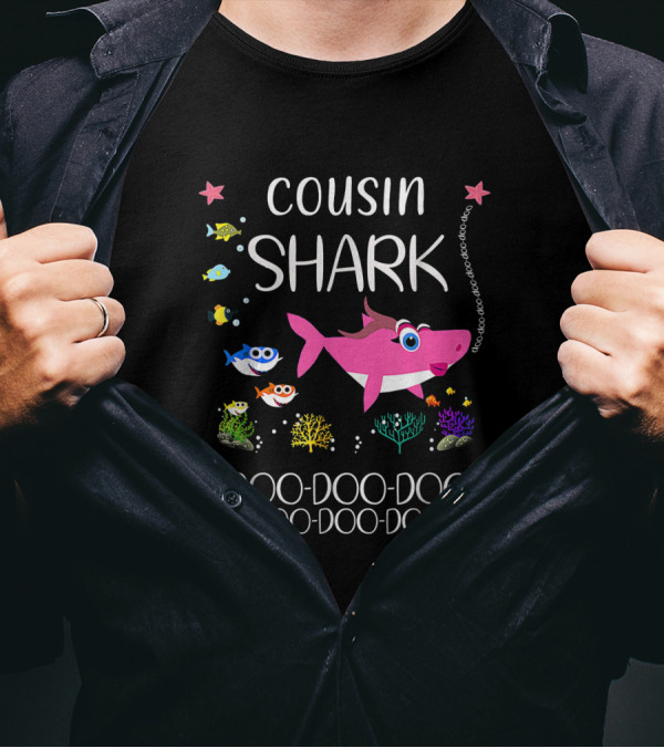 Cousin Shark Pink Cartoon Fish Doo Doo Family Matching Ocean T-Shirt