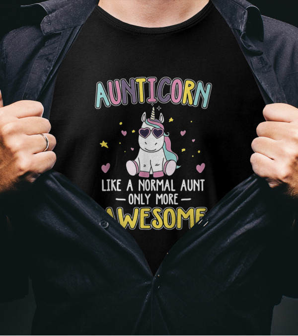 Aunticorn Like A Normal Aunt Only More Awesome Dabbing Unicorn Hearts And Stars T-Shirt