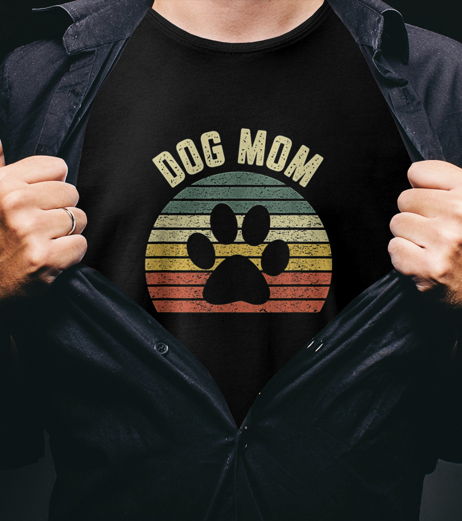 Dog Mom Vintage Striped Paw Prints T-Shirt