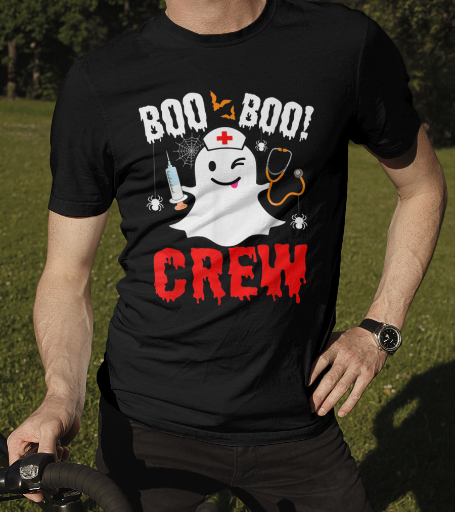 Boo Boo Crew Nurse Ghost Halloween Spiders Bats Stethoscope T-Shirt