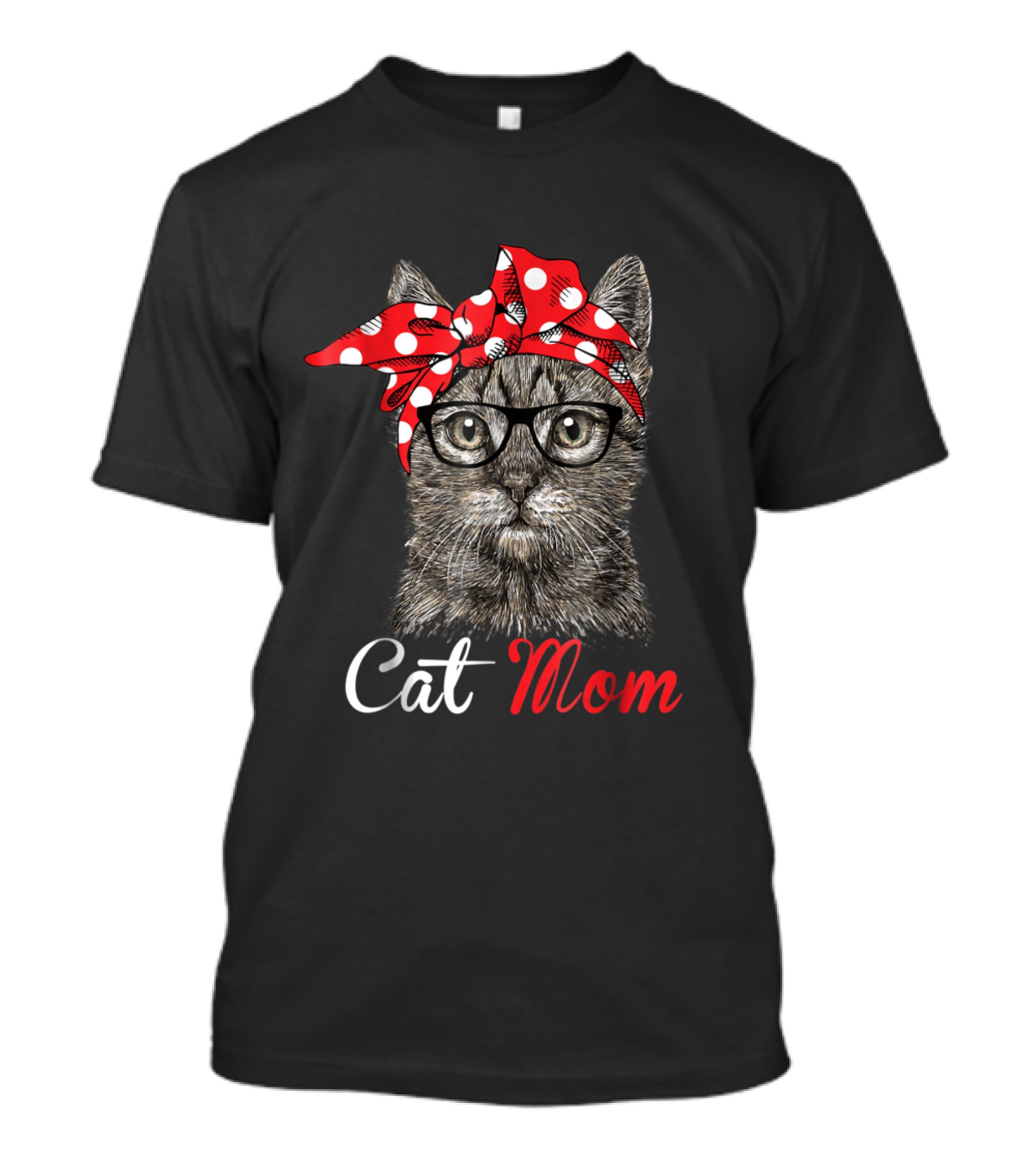 Cat Mom Funny Cat With Glasses And Polka Dot Bandana T-Shirt