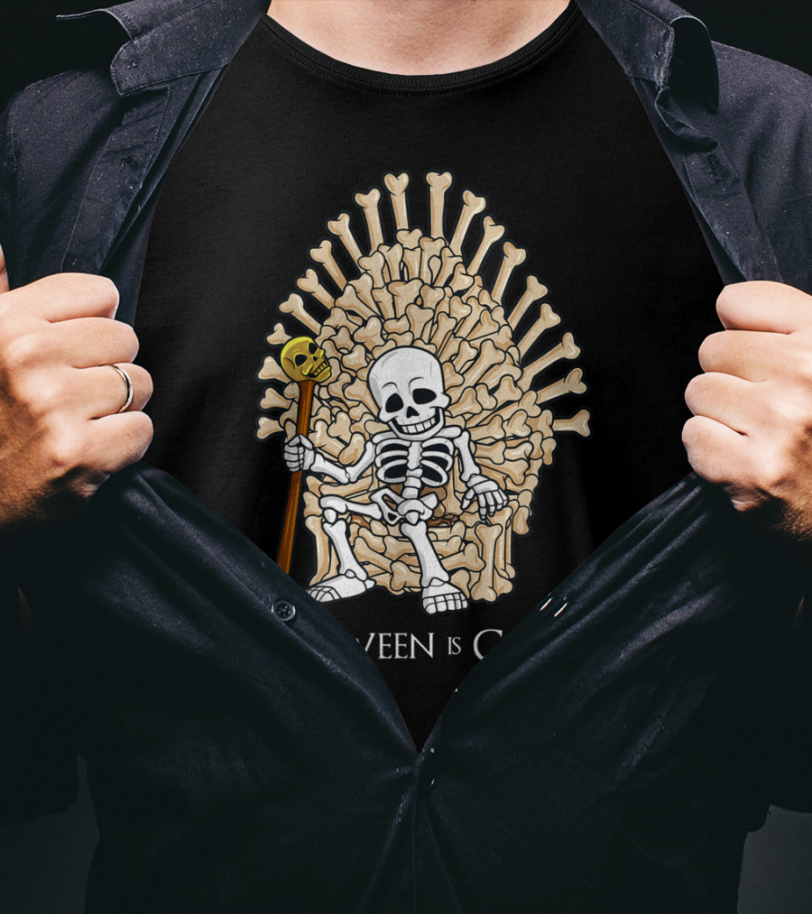 Halloween Is Coming Skeleton Bones Throne T-Shirt