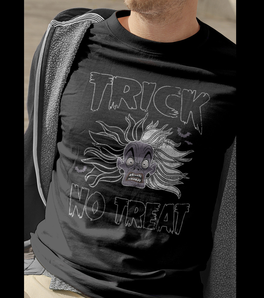 Trick No Treat Spooky Ghost Face With Flying Bats T-Shirt