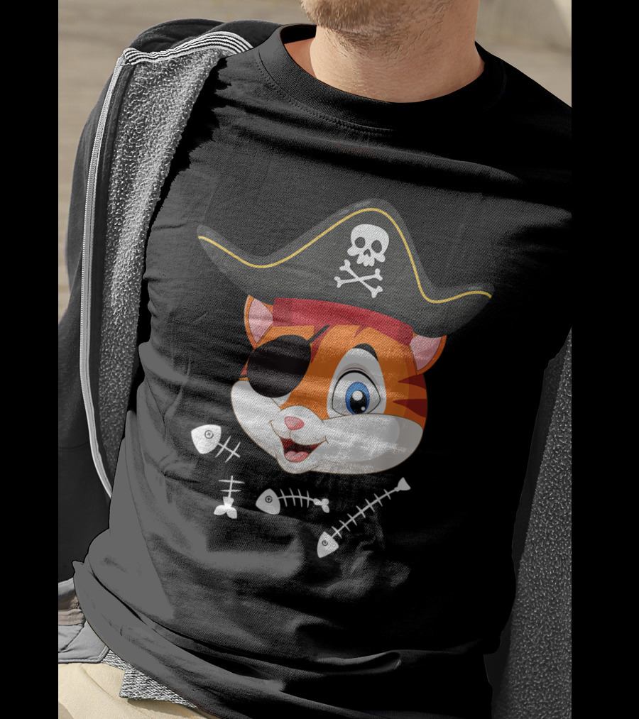 Halloween Cat With Pirate Hat And Eye Patch T-Shirt