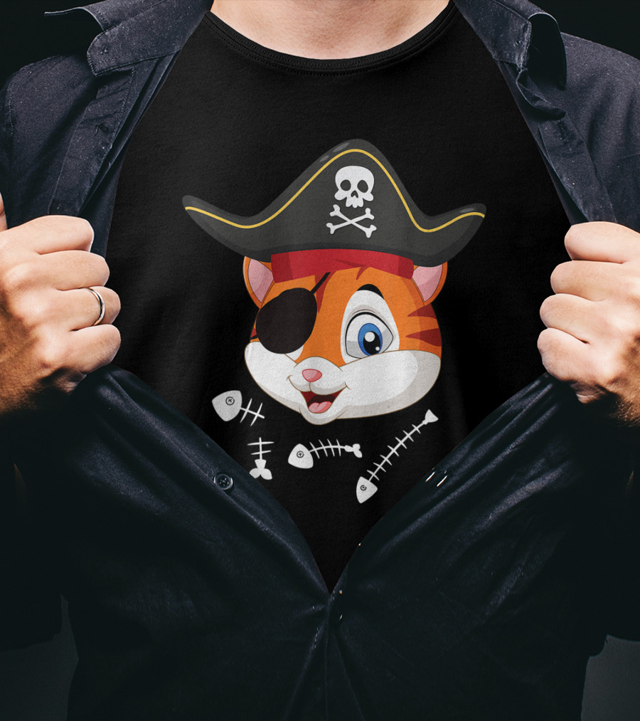 Halloween Cat With Pirate Hat And Eye Patch T-Shirt