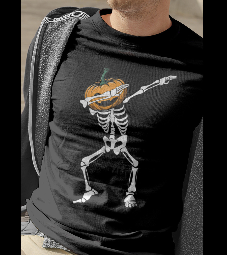 Funny Dabbing Pumpkin Head Skeleton Halloween T-Shirt