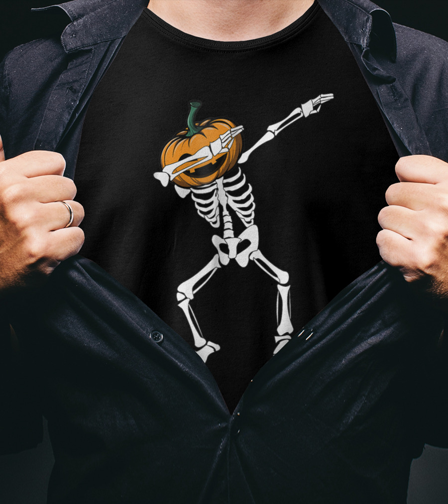 Funny Dabbing Pumpkin Head Skeleton Halloween T-Shirt