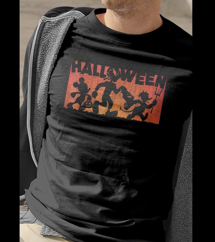 Mickey Mouse Silhouette Halloween Walk With Friends In Costume Parade T-Shirt