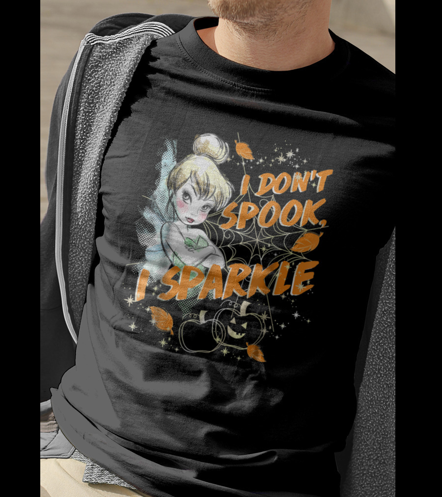 Tinkerbell I Don't Spook I Sparkle Halloween Pumpkin Leaves T-Shirt