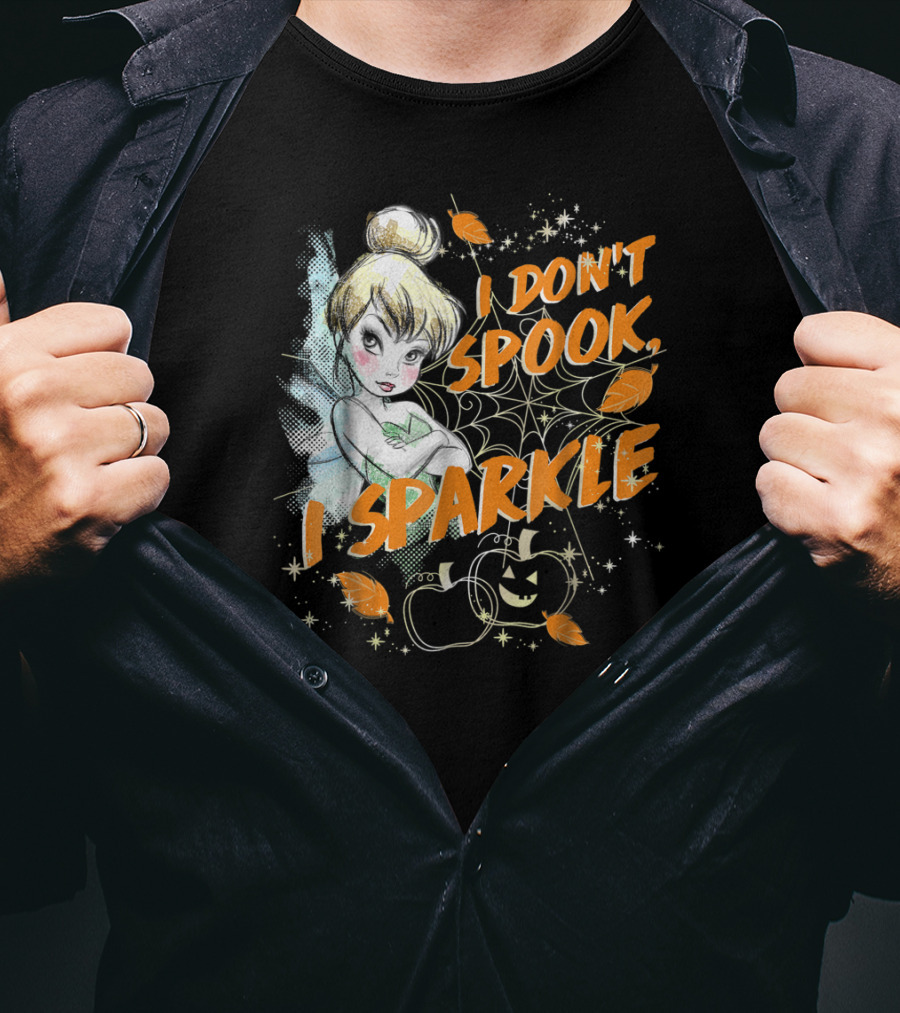 Tinkerbell I Don't Spook I Sparkle Halloween Pumpkin Leaves T-Shirt
