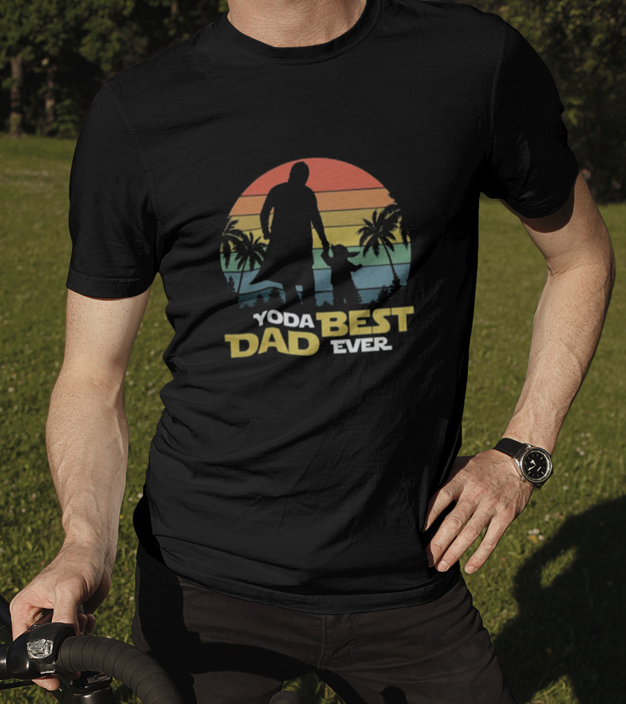 Yoda Best Dad Ever Retro Sunset Palm Trees T-Shirt